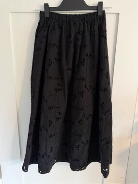 H&M Black Eyelet Midi Skirt Size XS